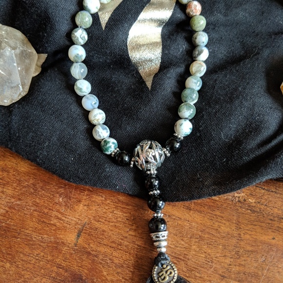Mala Bracelet: Moss Agate & Obsidian! - Picture 3 of 5
